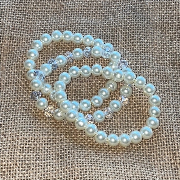 Glass Pearl bracelets stackable with crystals Lot of 3 Size 7 New elegant - Picture 3 of 7